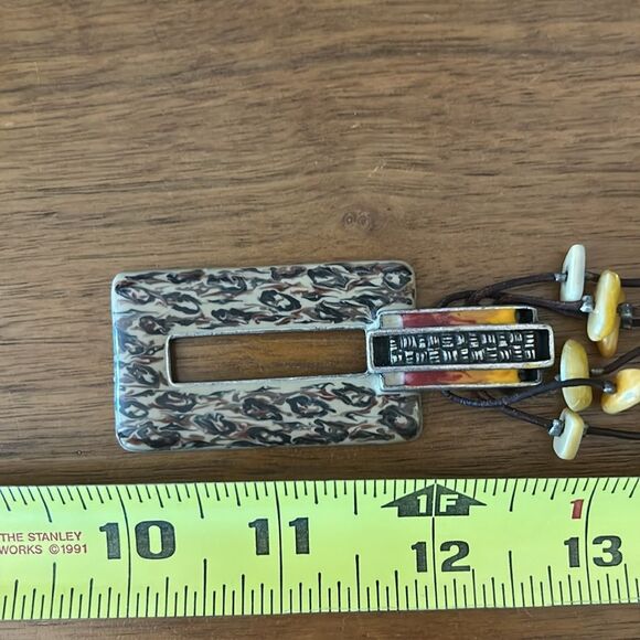 CHICO'S Necklace Rectangle Pendant Multi Strand Orange Beads Brown Beaded Cord - Picture 5 of 6